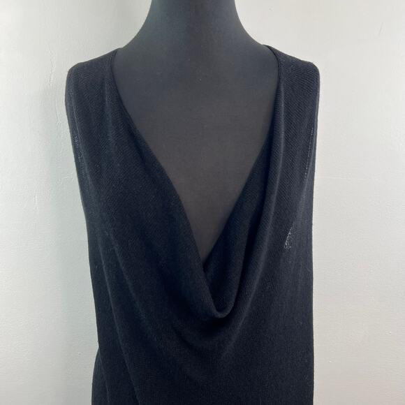 EILEEN FISHER Black Tank Top Linen Knit Draped Cowl Neck Pullover Size Small S - Picture 2 of 9